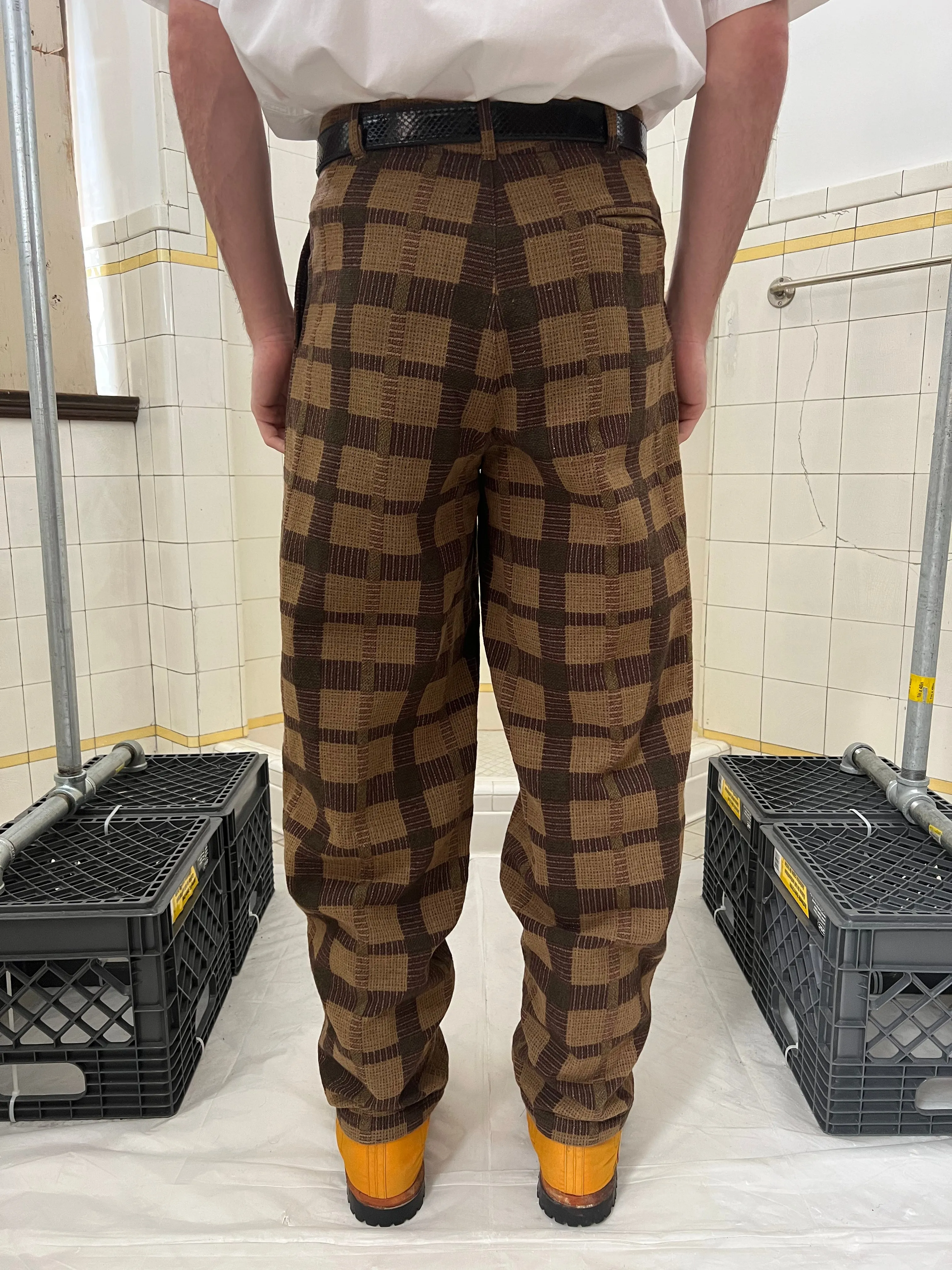 1980s Armani Earth Toned Plaid Trousers - Size M