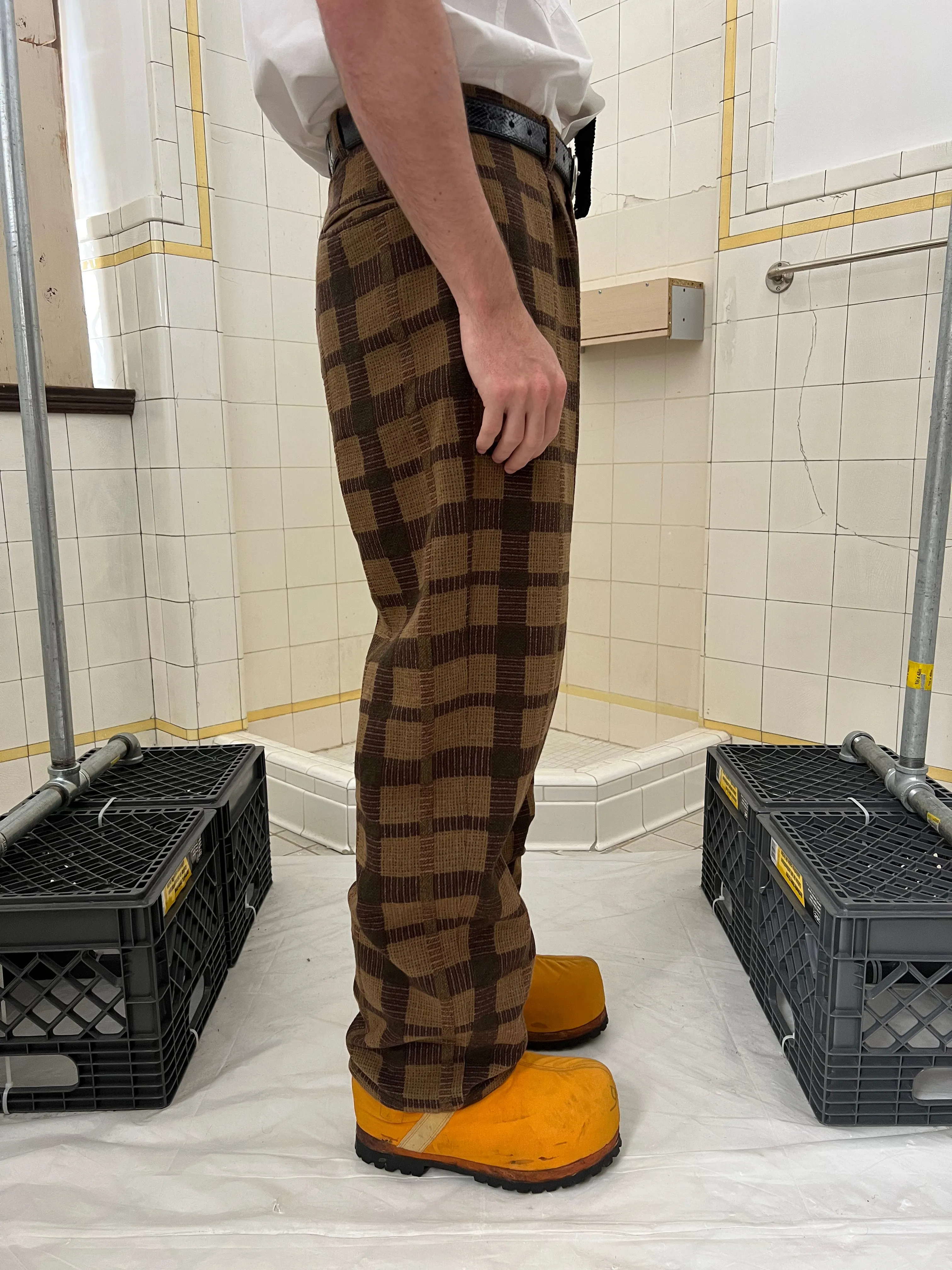 1980s Armani Earth Toned Plaid Trousers - Size M