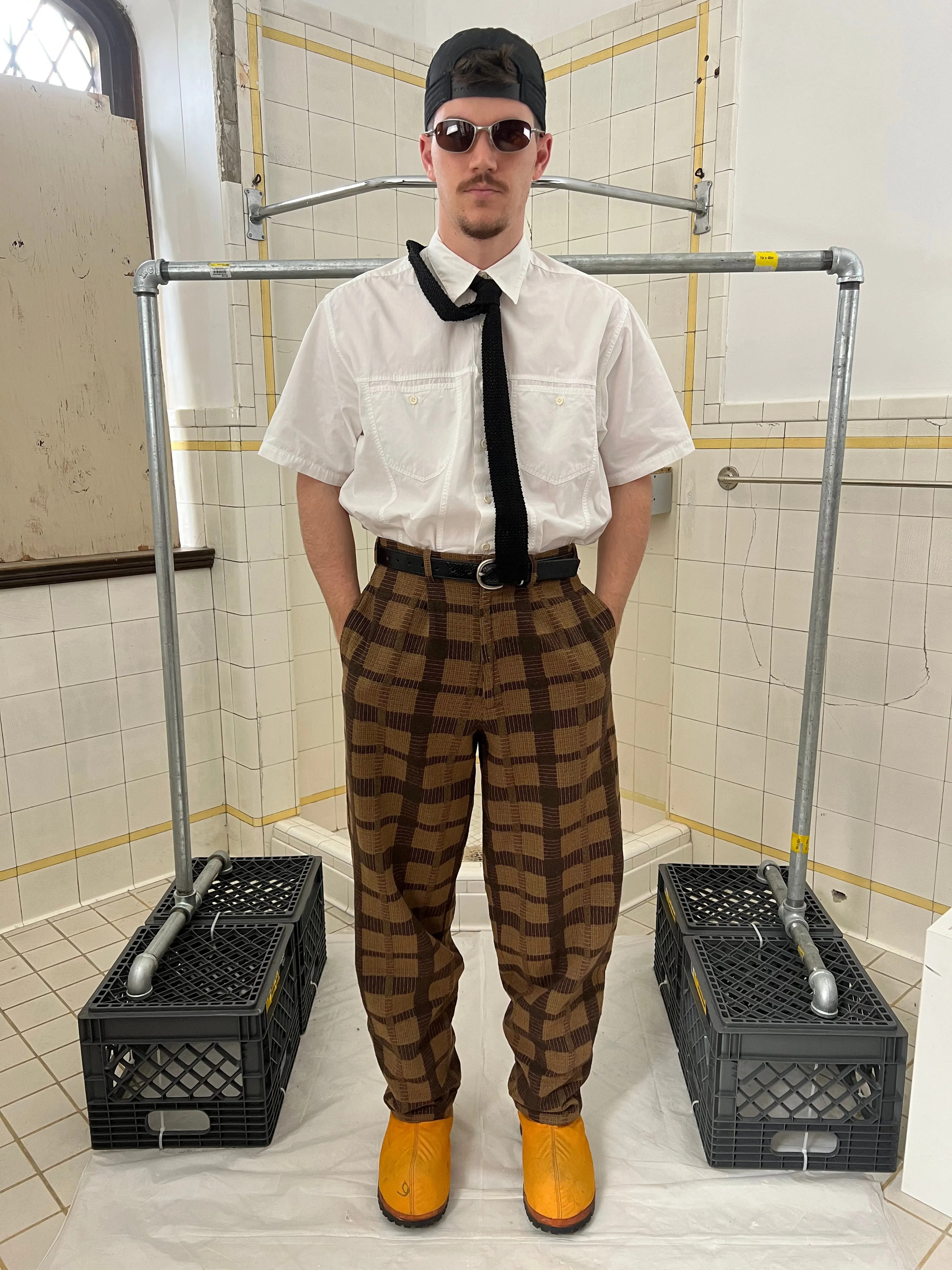 1980s Armani Earth Toned Plaid Trousers - Size M