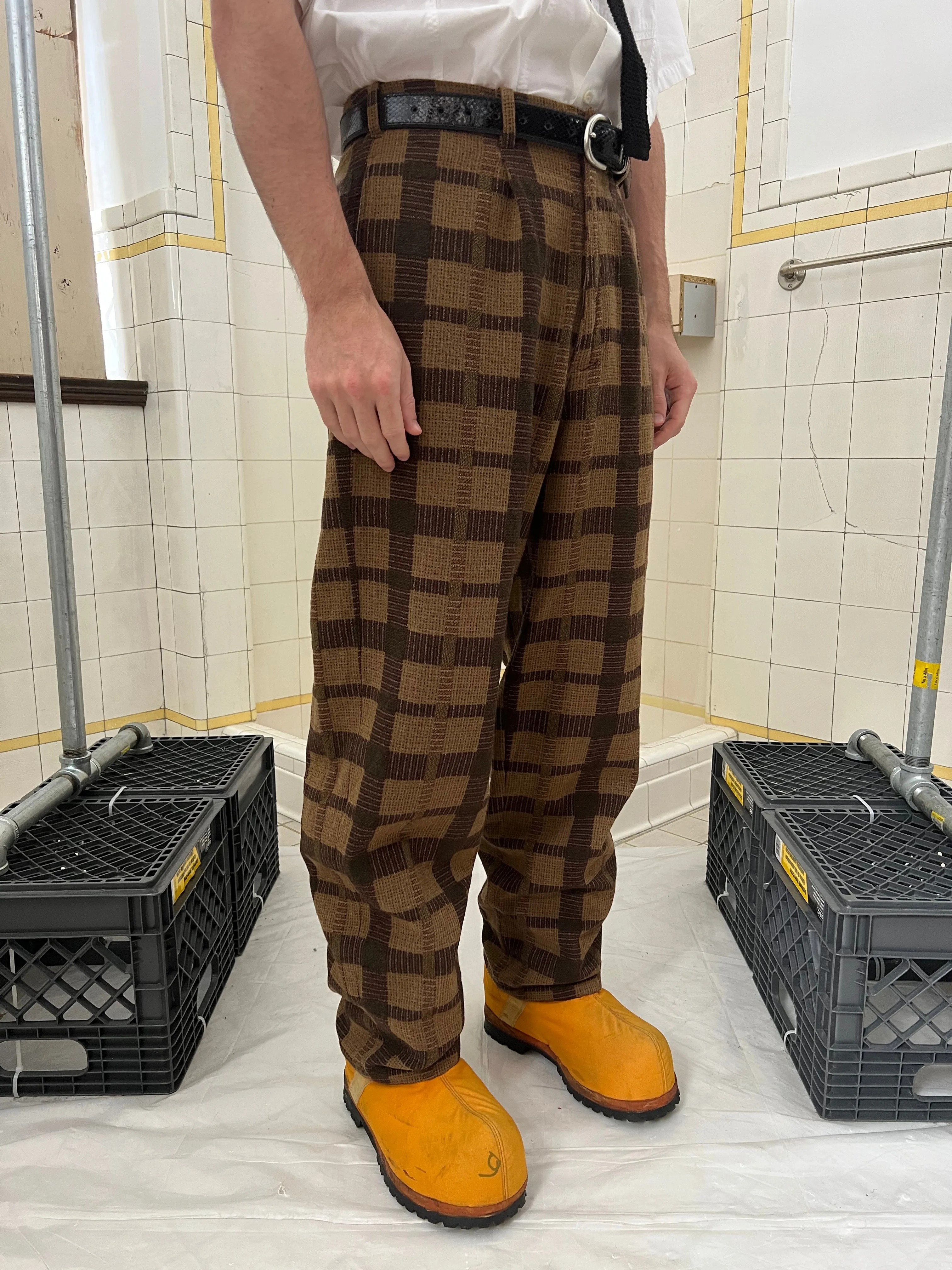 1980s Armani Earth Toned Plaid Trousers - Size M