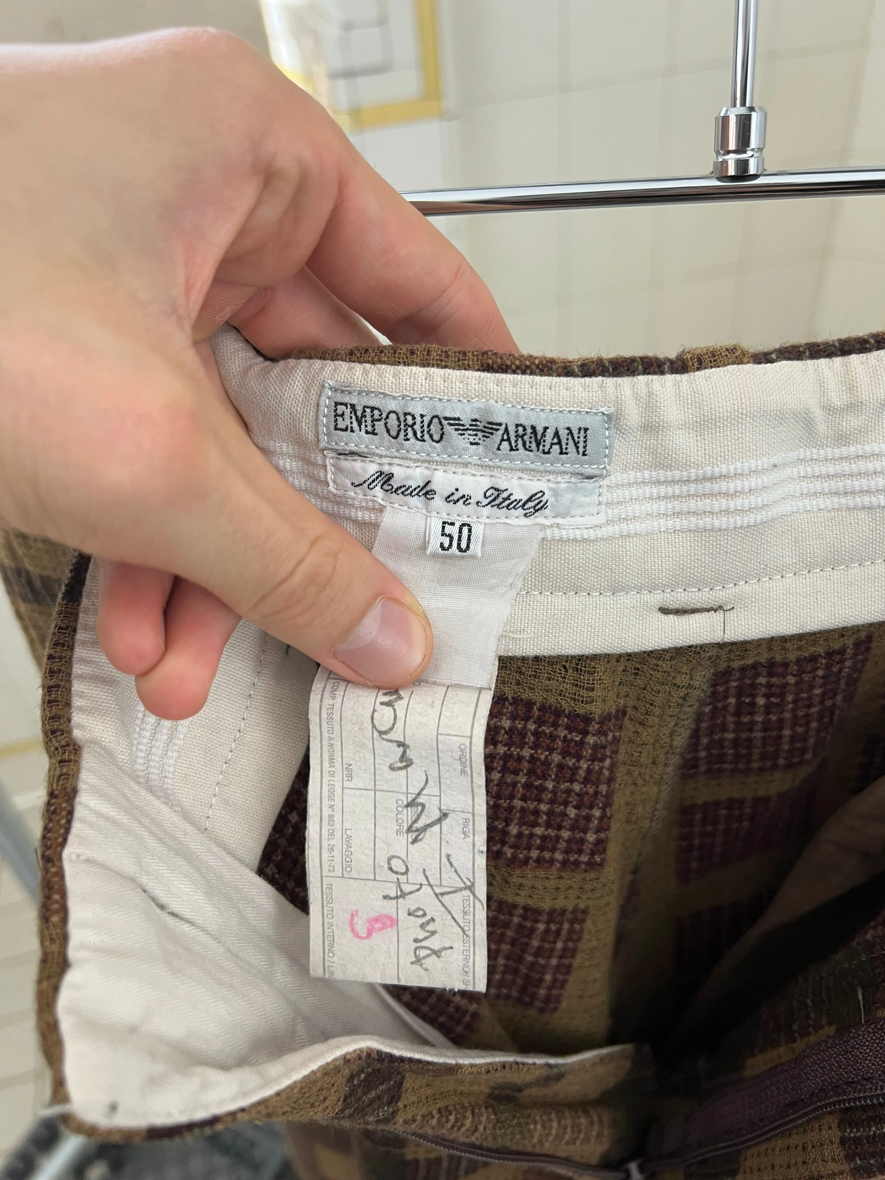 1980s Armani Earth Toned Plaid Trousers - Size M