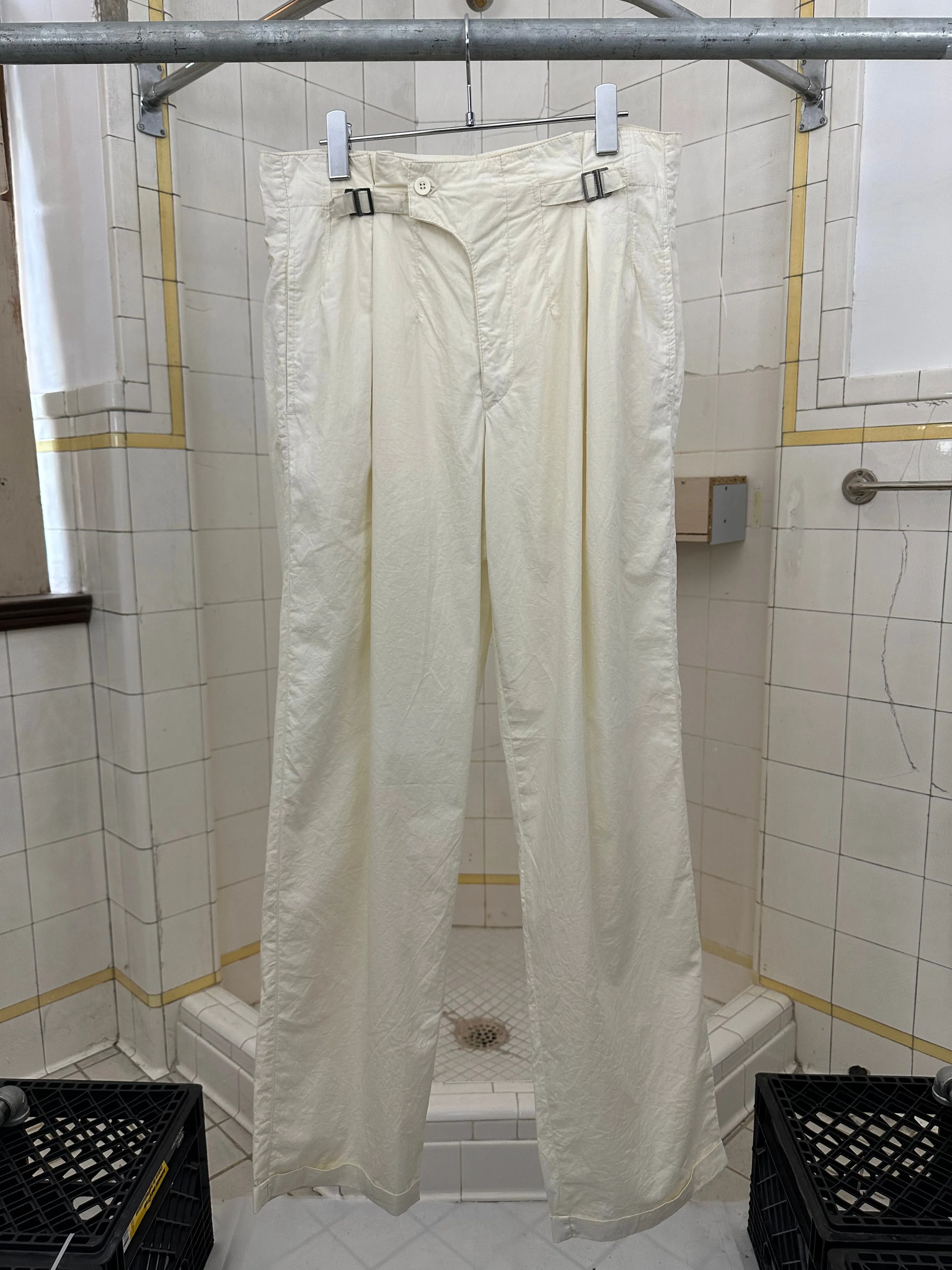 1980s Ball Light Cotton Pleated Trousers with Waist Cinch Detail - Size M