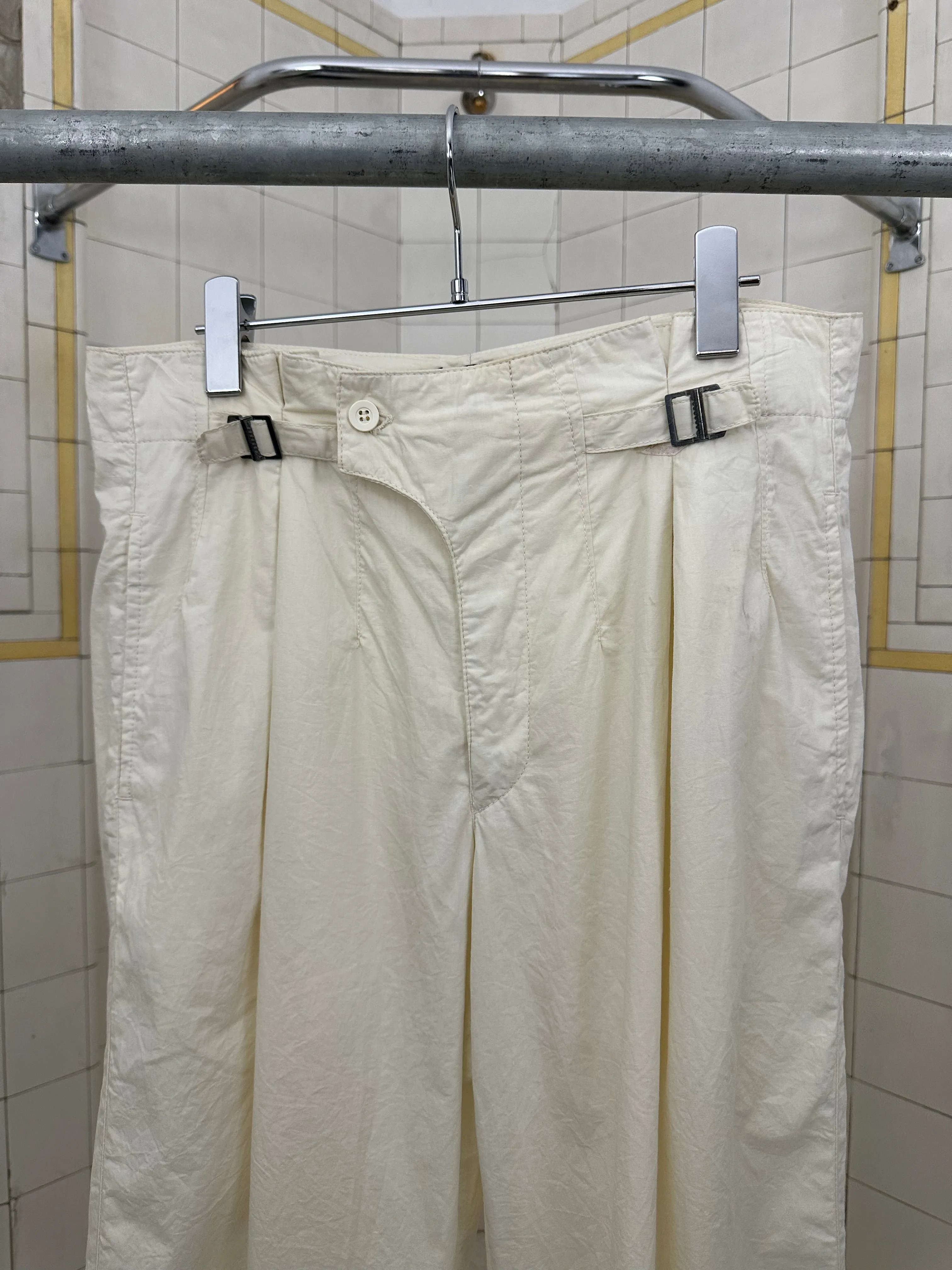 1980s Ball Light Cotton Pleated Trousers with Waist Cinch Detail - Size M