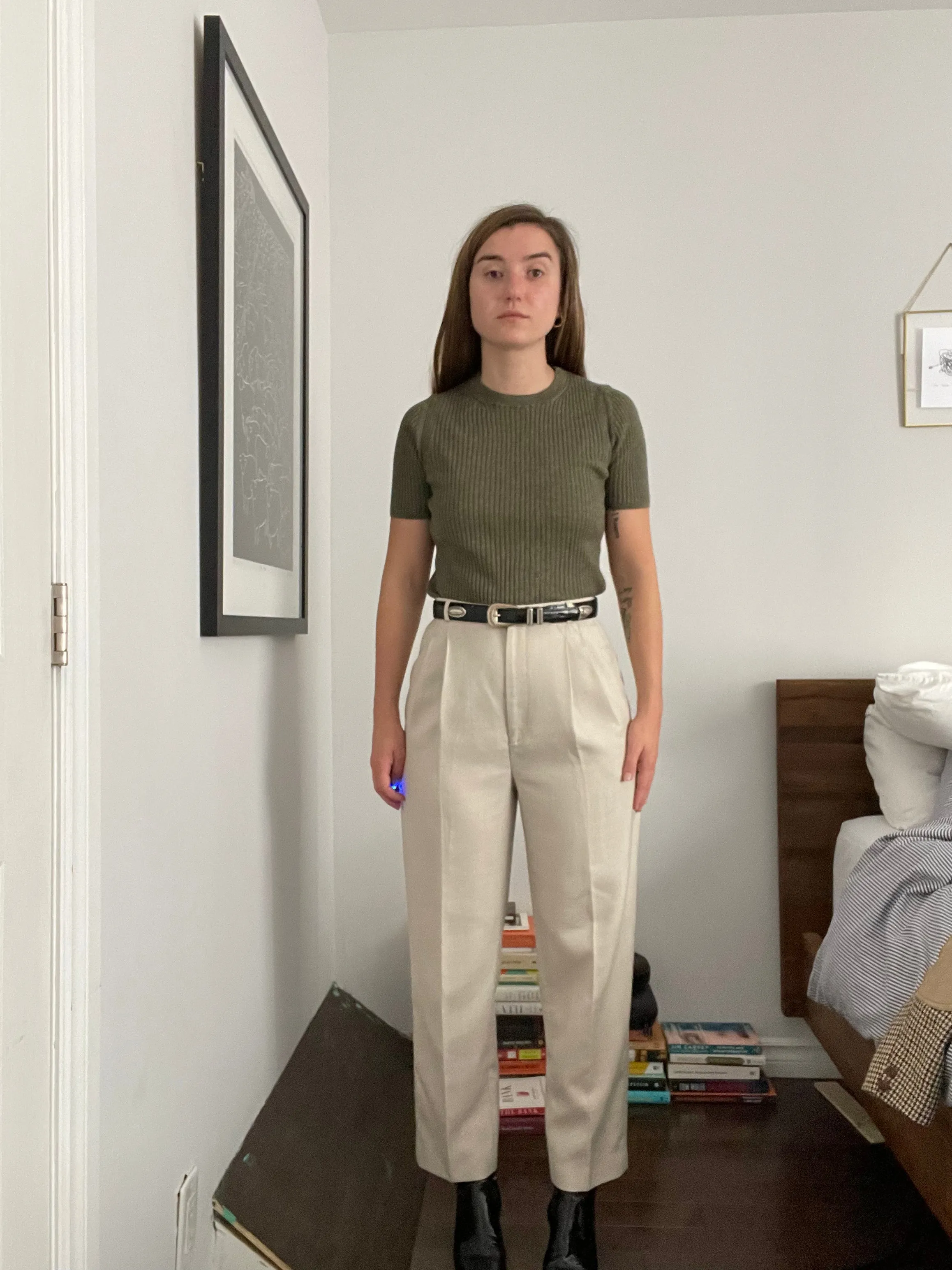 90s Light Herringbone Trousers - 28