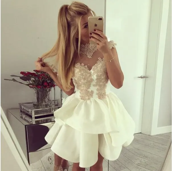 A-Line Crew Neck Cap Sleeves Appliques Junior Cheap Popular Homecoming Dresses, BD0242