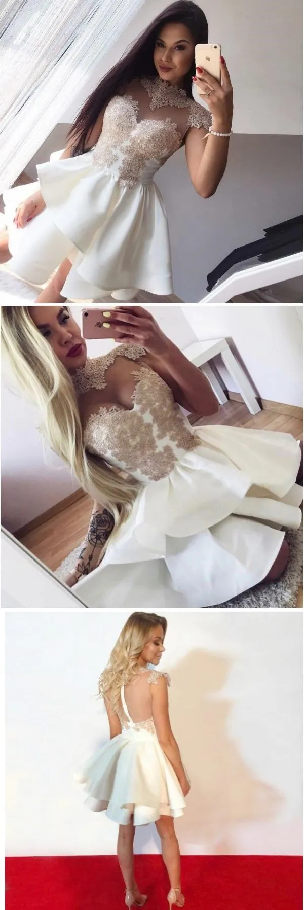 A-Line Crew Neck Cap Sleeves Appliques Junior Cheap Popular Homecoming Dresses, BD0242