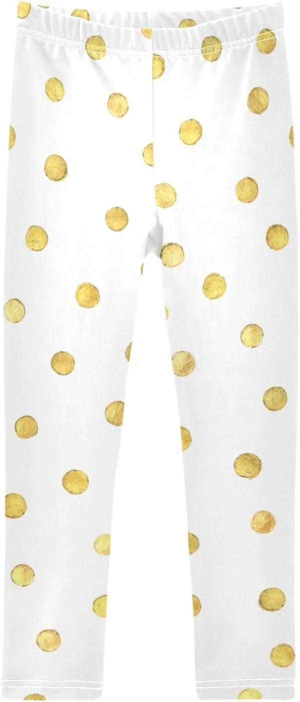 Aslsiy Gold Dots Girls Leggings White Toddler Stretch Tights Pants