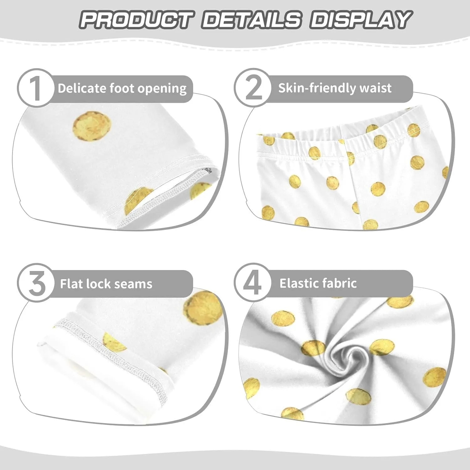 Aslsiy Gold Dots Girls Leggings White Toddler Stretch Tights Pants