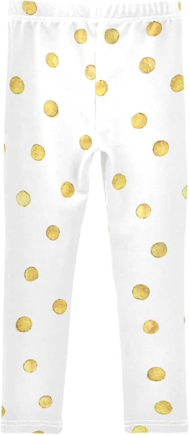 Aslsiy Gold Dots Girls Leggings White Toddler Stretch Tights Pants