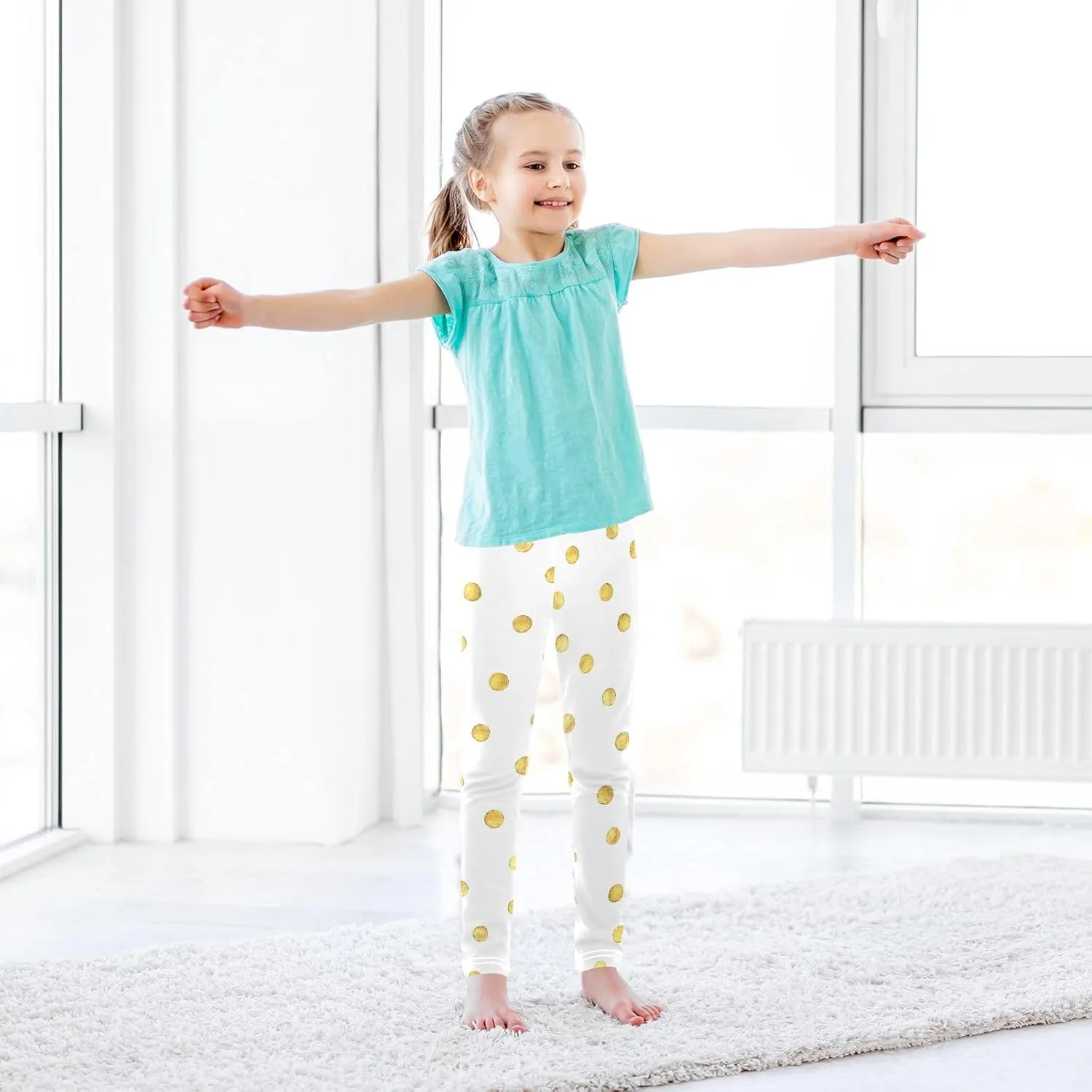Aslsiy Gold Dots Girls Leggings White Toddler Stretch Tights Pants