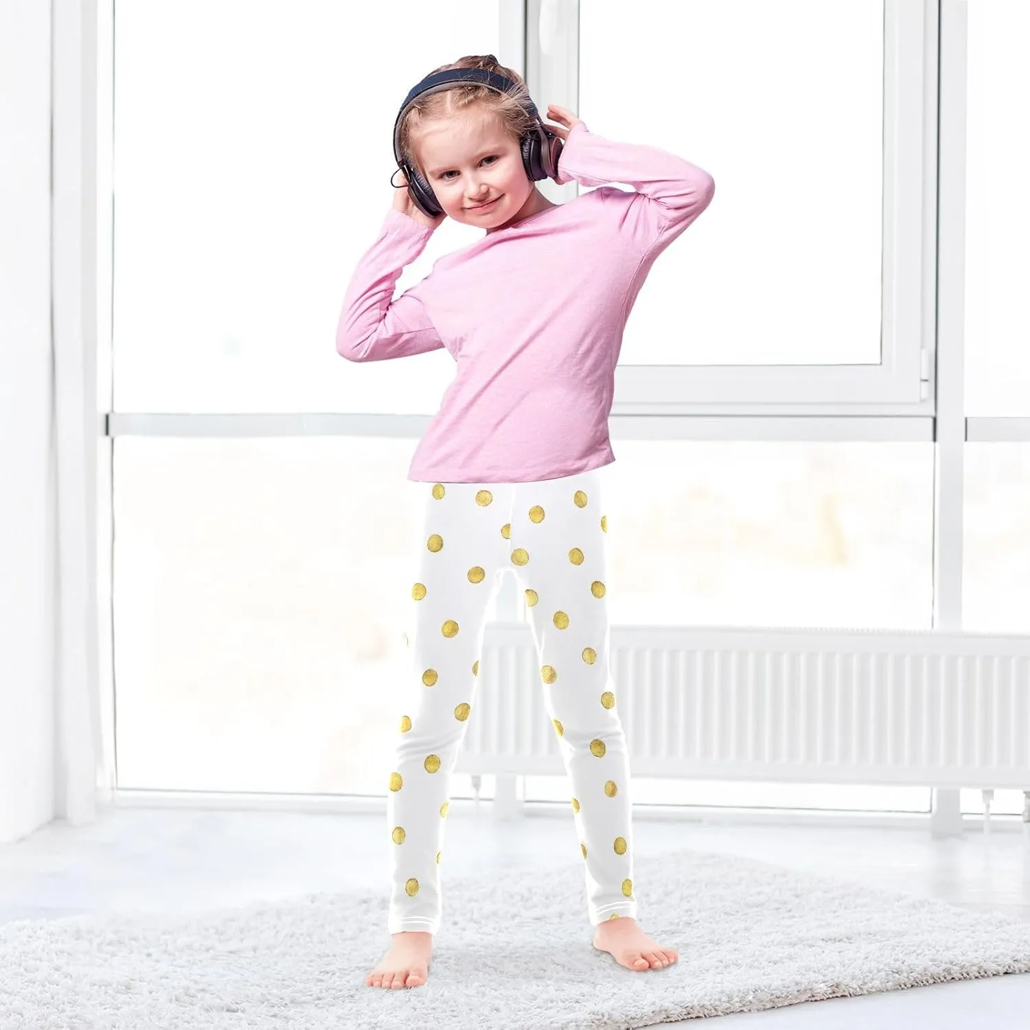 Aslsiy Gold Dots Girls Leggings White Toddler Stretch Tights Pants