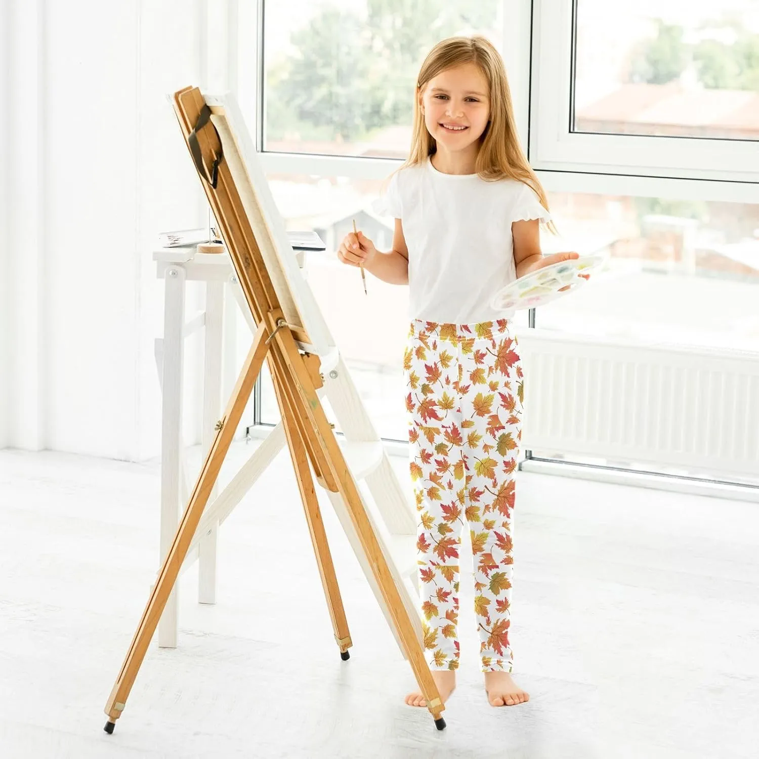 Aslsiy Maples Fall Leaves Girls Leggings Toddler Stretch Tights Pants