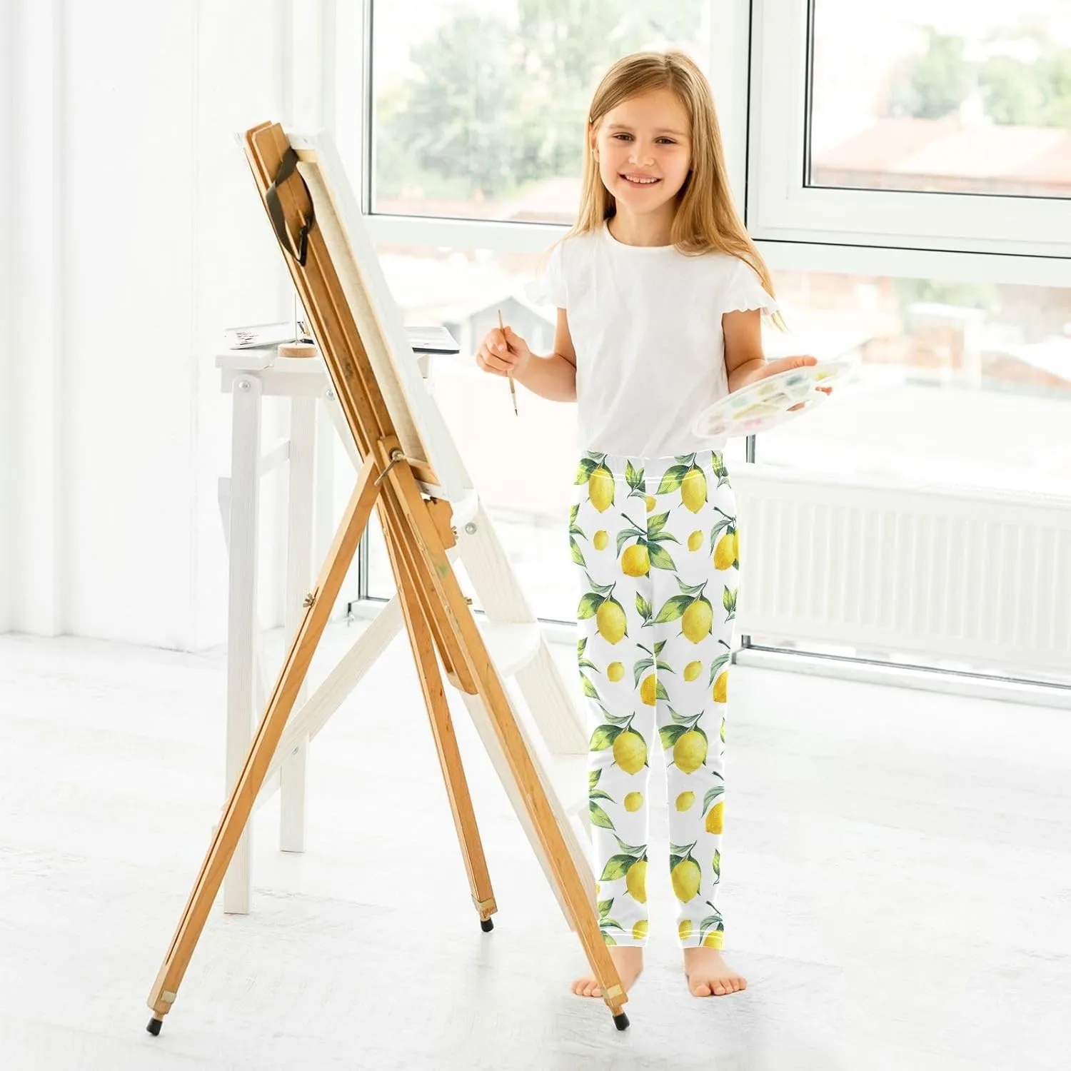 Aslsiy White Lemon Girls Leggings Toddler Stretch Tights Pants