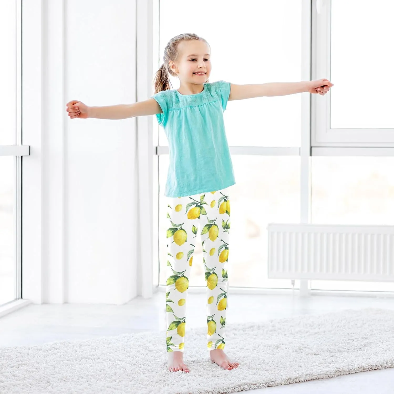 Aslsiy White Lemon Girls Leggings Toddler Stretch Tights Pants
