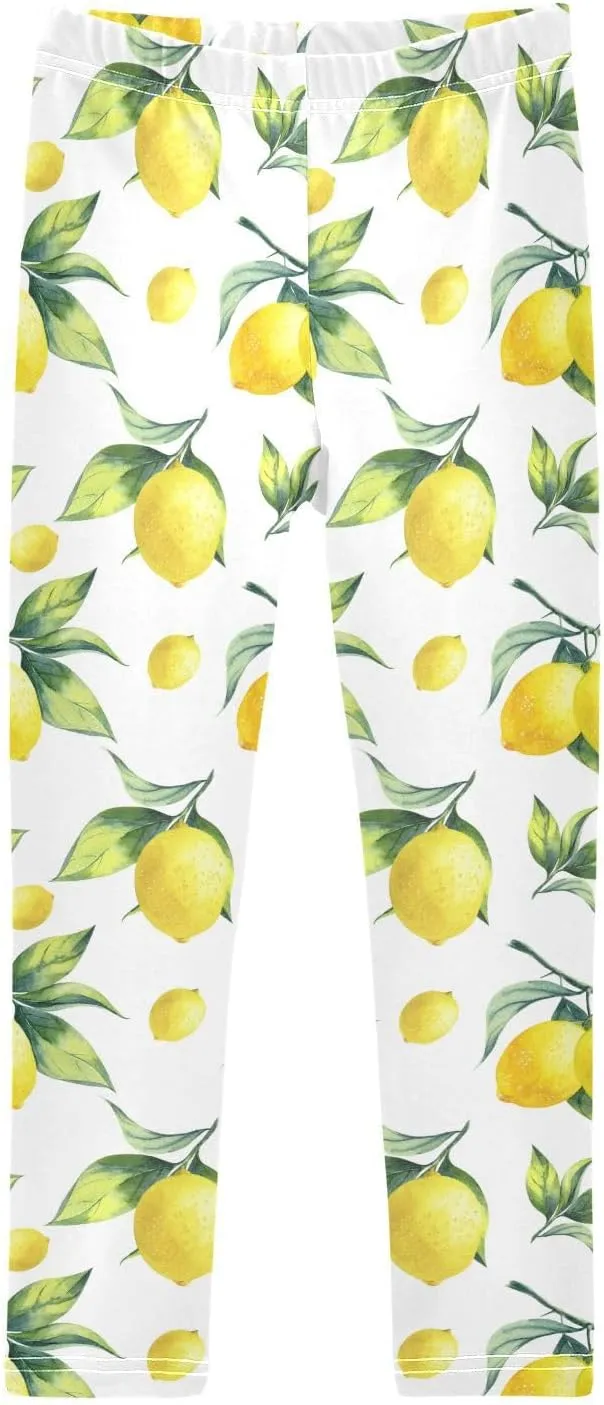 Aslsiy White Lemon Girls Leggings Toddler Stretch Tights Pants