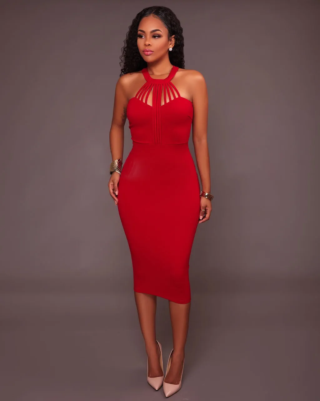 Bandage Hollow Out Halter Mini Bodycon Party Dress