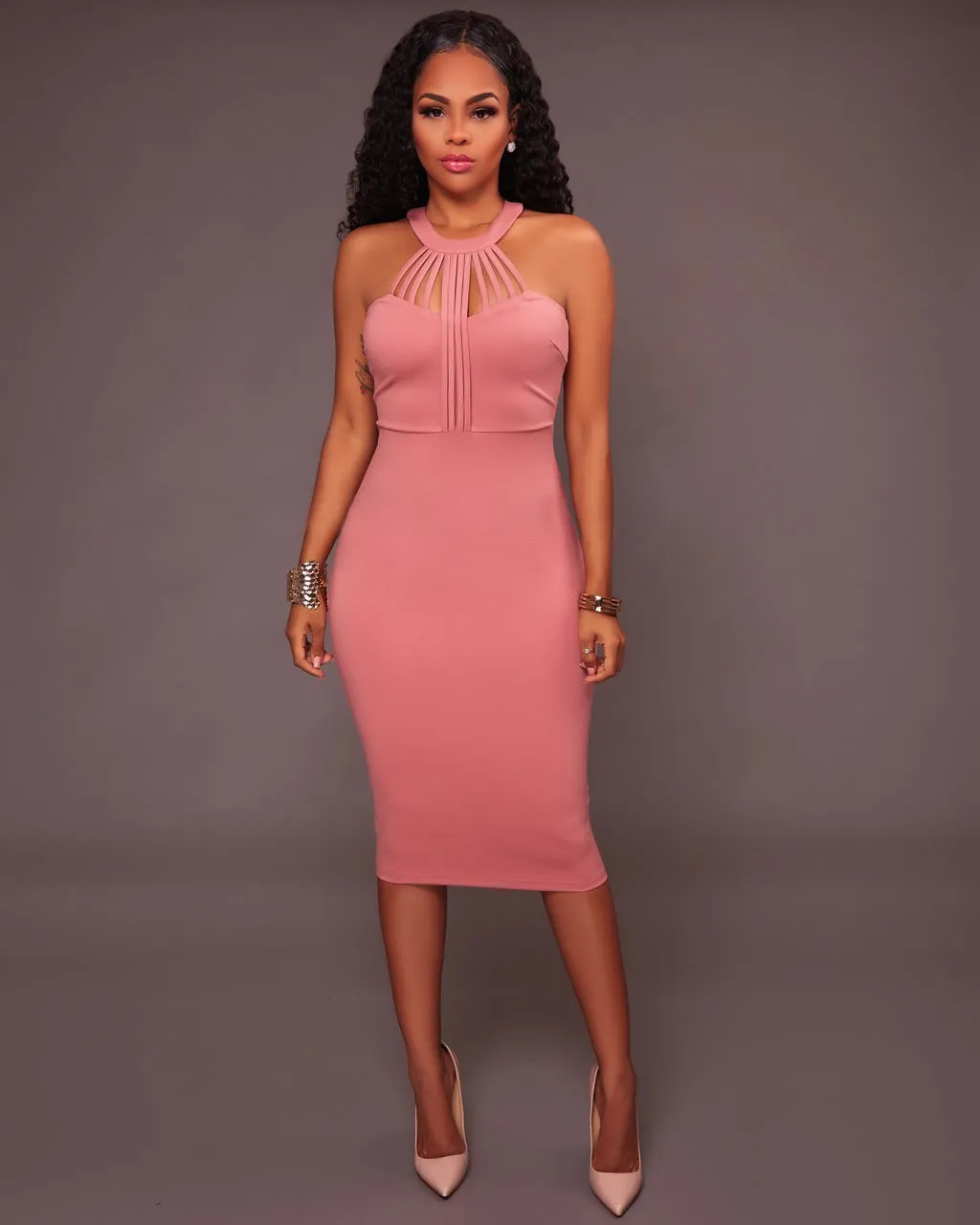 Bandage Hollow Out Halter Mini Bodycon Party Dress