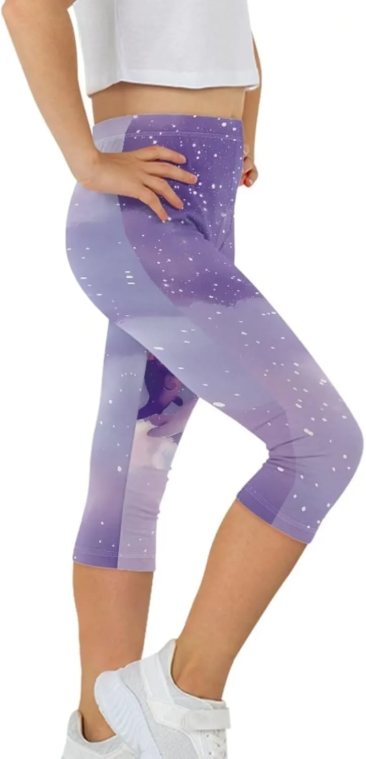 Children's Three-Quarter Yoga Leggings,Kids Teen Workout Cropped Leggings High Waisted Stretch Active Tights