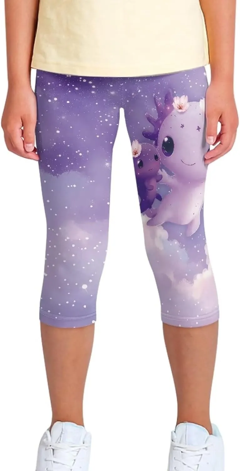 Children's Three-Quarter Yoga Leggings,Kids Teen Workout Cropped Leggings High Waisted Stretch Active Tights