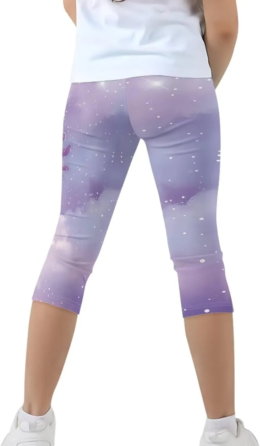 Children's Three-Quarter Yoga Leggings,Kids Teen Workout Cropped Leggings High Waisted Stretch Active Tights