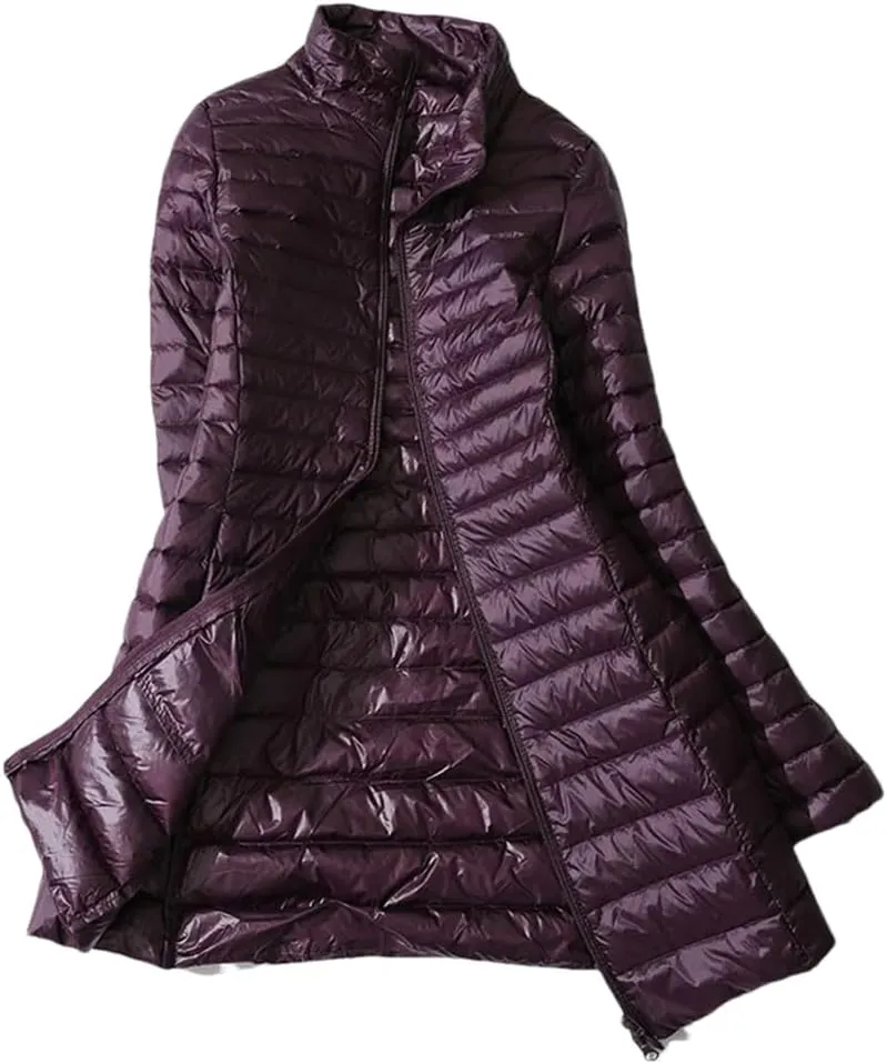 Dninmim Women's Light Stand Collar Thin Duck Down Puffer Jackets Winter Coat Quilted Parkas Outerwear