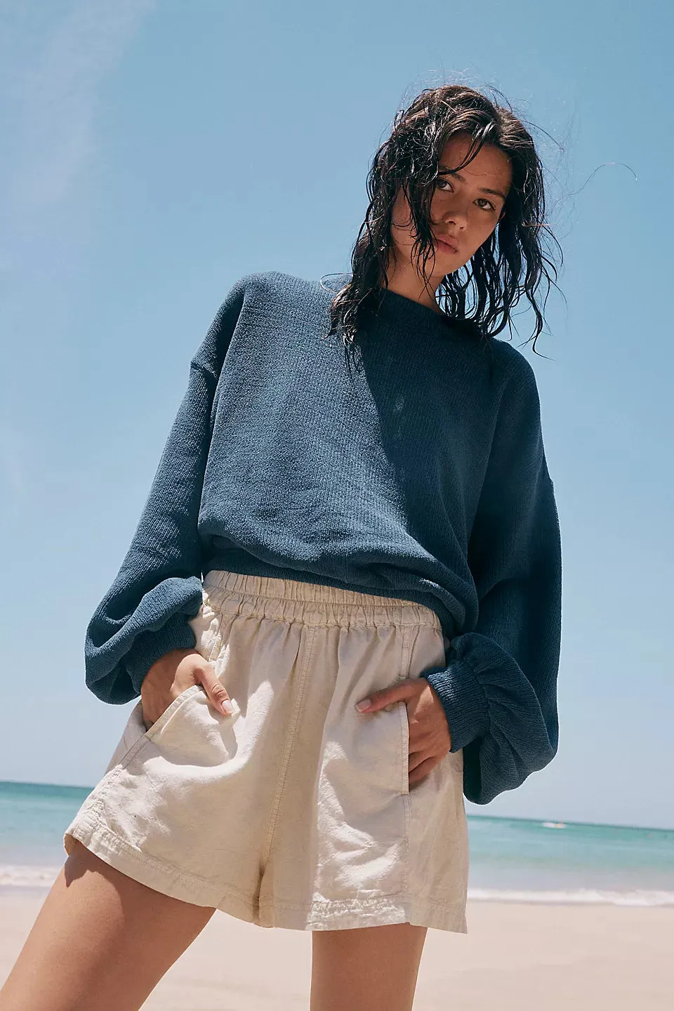 Free People Get Free Poplin Pull-On Shorts - NILLA CREAM