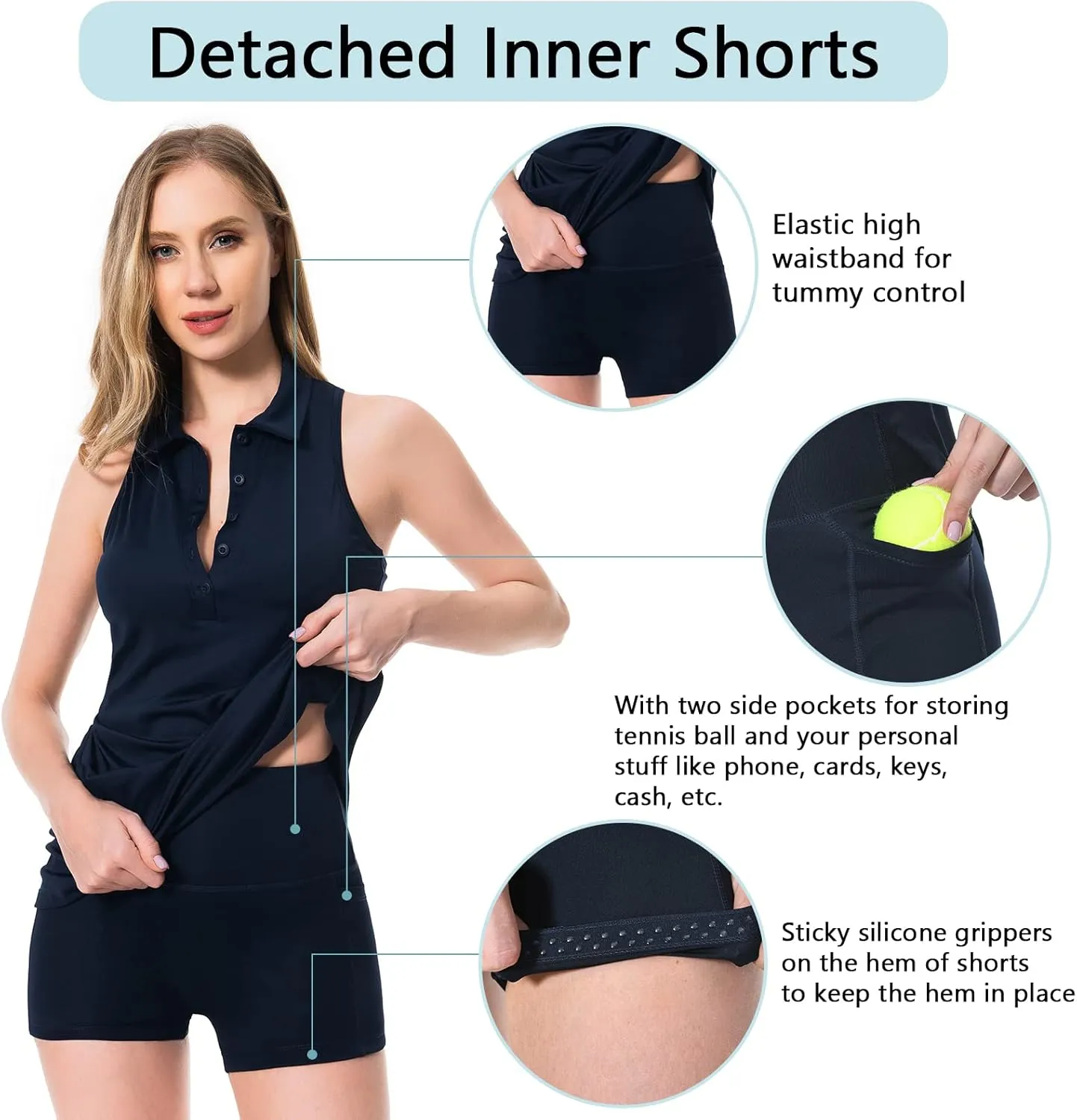 Lightbare Women’s Polo Tennis Dress Golf Collar Dresses with Built-in Bra & Detachable Shorts UPF 50  Quick Dry for Exercise