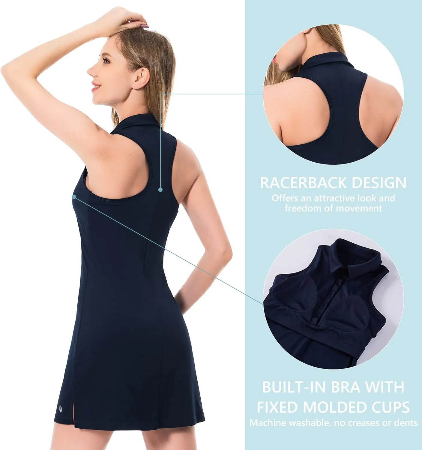 Lightbare Women’s Polo Tennis Dress Golf Collar Dresses with Built-in Bra & Detachable Shorts UPF 50  Quick Dry for Exercise