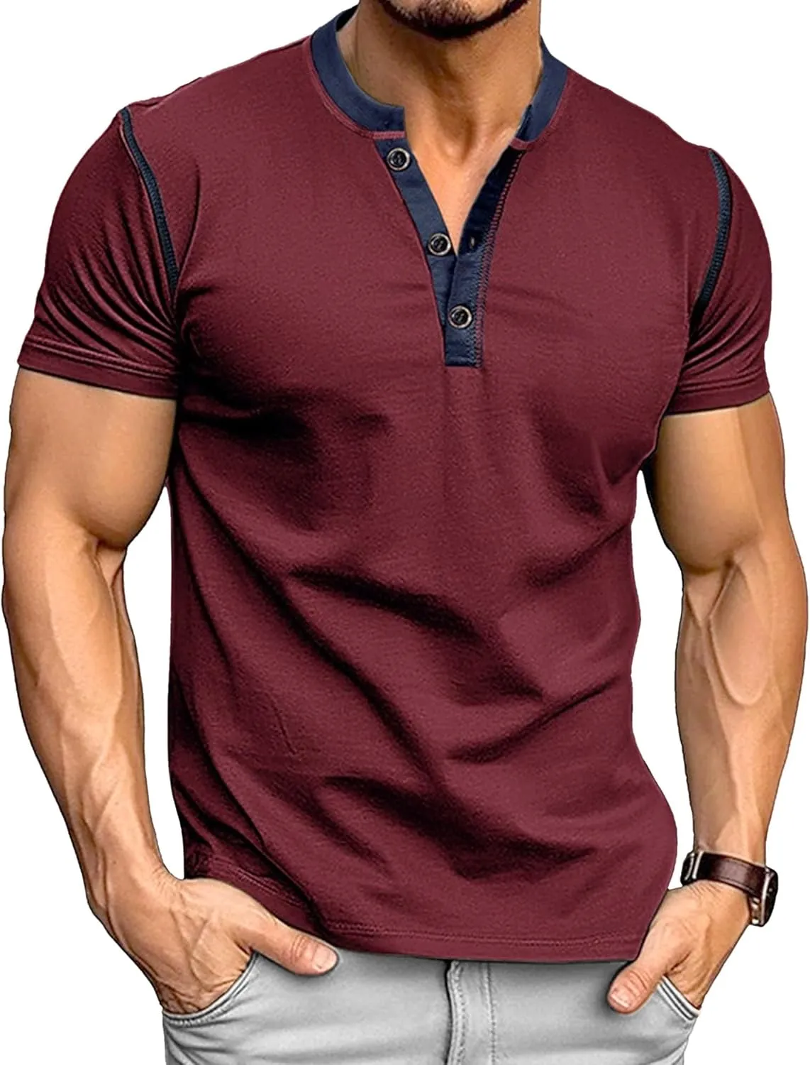 Men's Breathable Front Placket Casual T-Shirts Short Sleeve Regular Fit Solid Tees Comfort Outdoor Summer Tops
