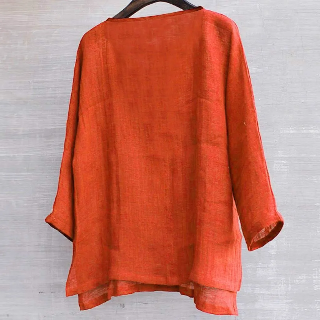 Mens Cotton Linen Casual Tops Long Sleeve V Neck Lightweight Breathable Fashion Shirt Summer Loose Beach Tees