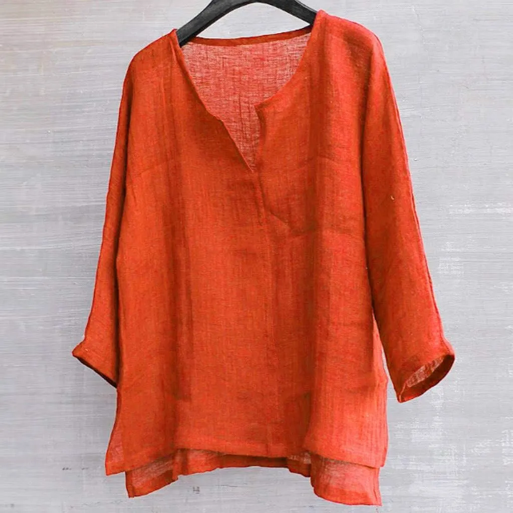 Mens Cotton Linen Casual Tops Long Sleeve V Neck Lightweight Breathable Fashion Shirt Summer Loose Beach Tees