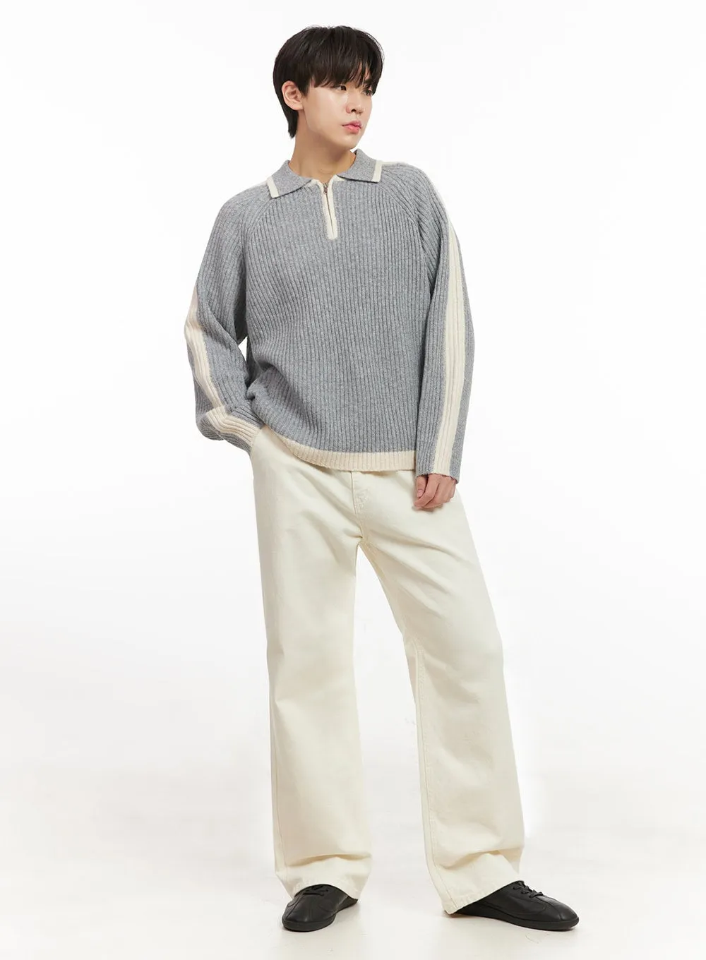 Men's Cotton Wide-Fit Trousers (Light beige) IJ517