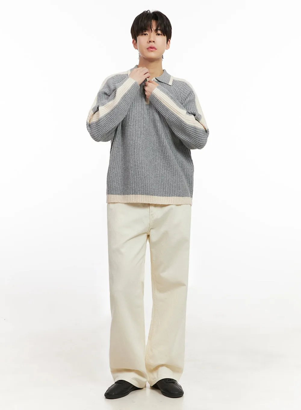 Men's Cotton Wide-Fit Trousers (Light beige) IJ517