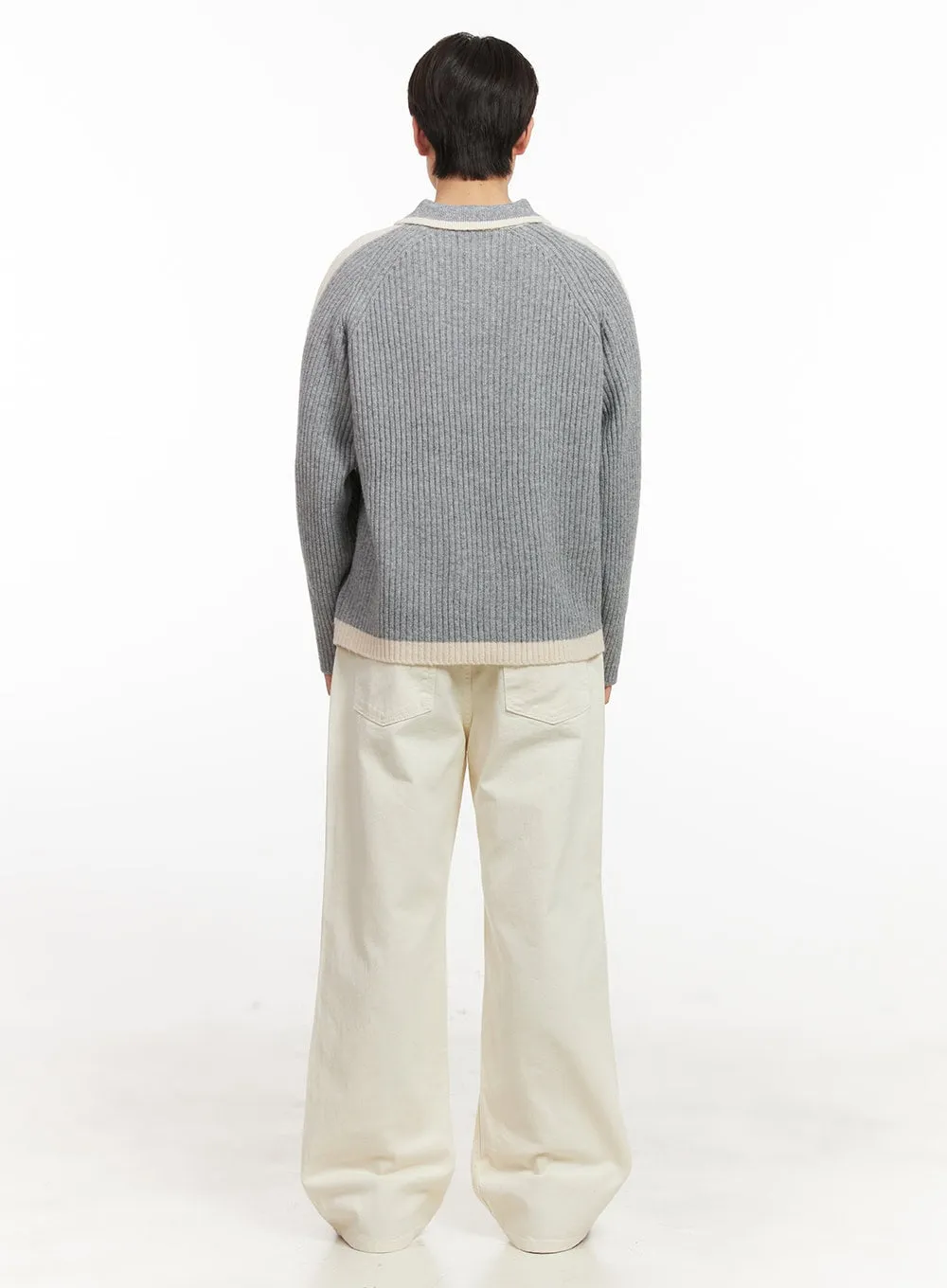 Men's Cotton Wide-Fit Trousers (Light beige) IJ517