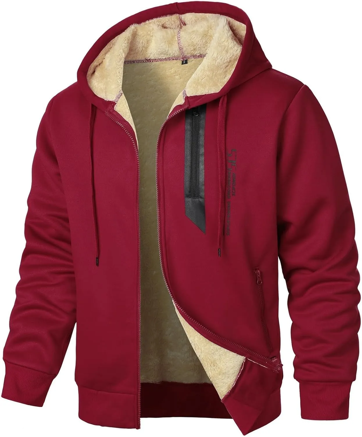 Mens Fleece Hoodie Sherpa Lined Hoodies Jacket Winter Full Zip Warm Heavyweight Thick Fuzzy Hooded Sweatshirt
