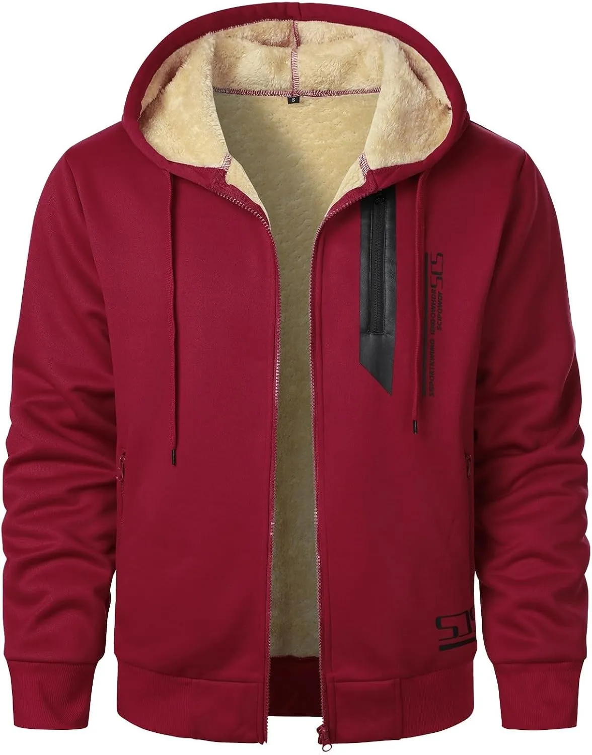 Mens Fleece Hoodie Sherpa Lined Hoodies Jacket Winter Full Zip Warm Heavyweight Thick Fuzzy Hooded Sweatshirt