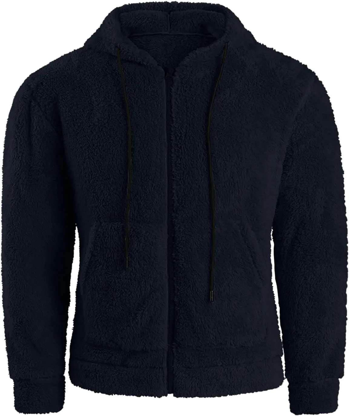 Mens Fuzzy Sherpa Jacket Hoodie Fluffy Fleece Open Front Cardigan Full Zip Up Soft Coat Fall Outwear with Pockets