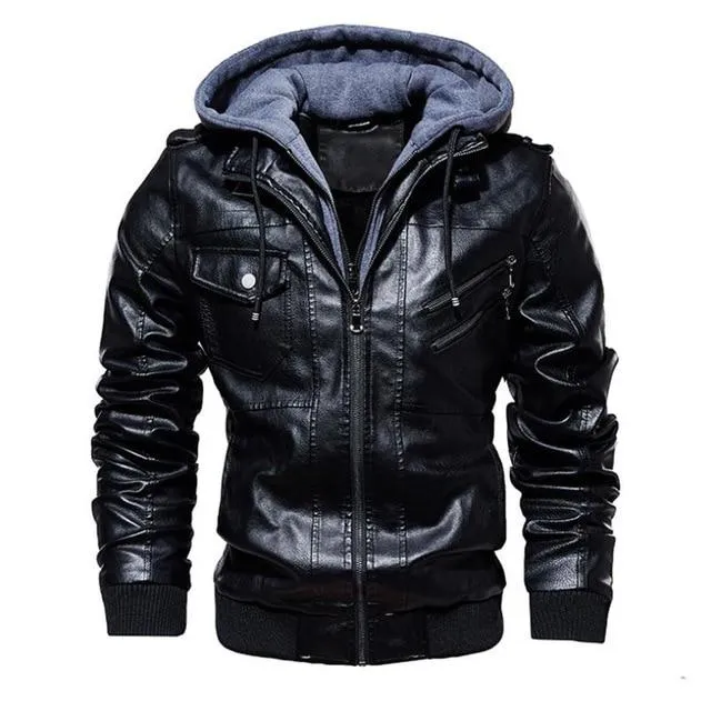 men's hooded leather jacket