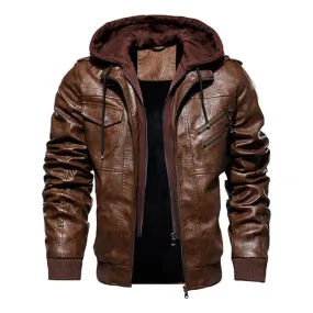 men's hooded leather jacket