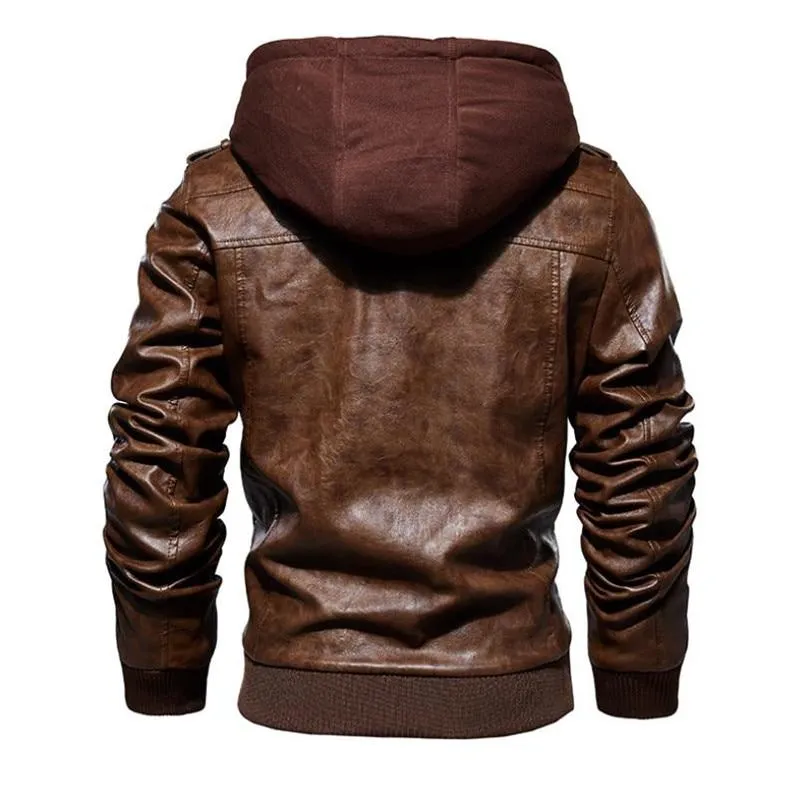 men's hooded leather jacket