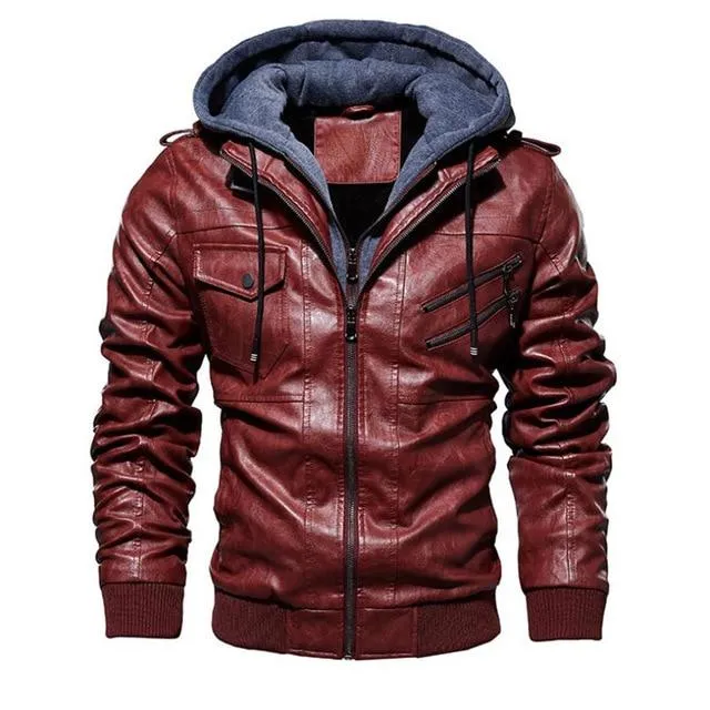 men's hooded leather jacket