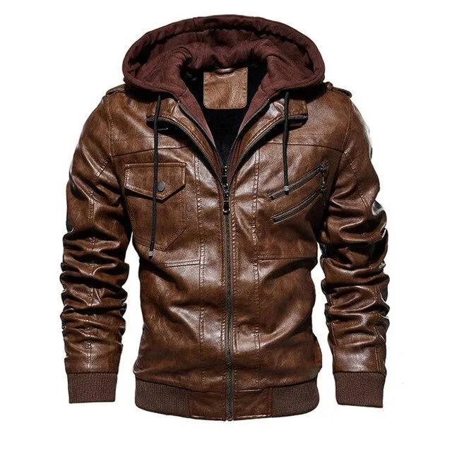 men's hooded leather jacket