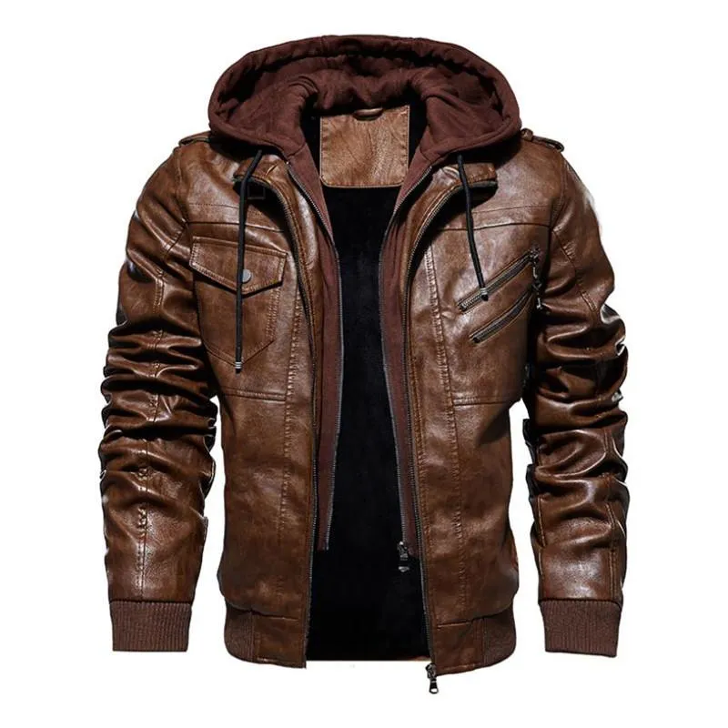 men's hooded leather jacket