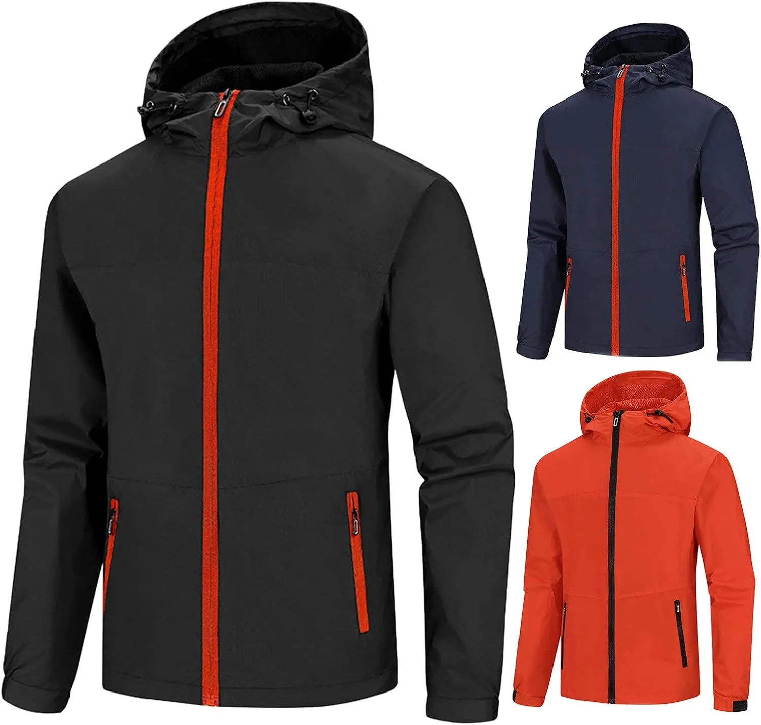 Men's Jacket Hooded Lightweight Full-Zip Jacket, Wind Resistant, Water Resistant Rain Jacket for Hiking Cycling