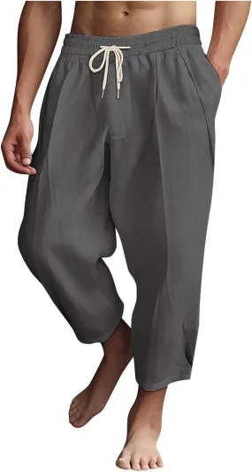 Mens Linen Pants Lightweight Loose and Light Running Workout Gym Track Pants Multi-Pocket Summer Beach Yoga Trousers