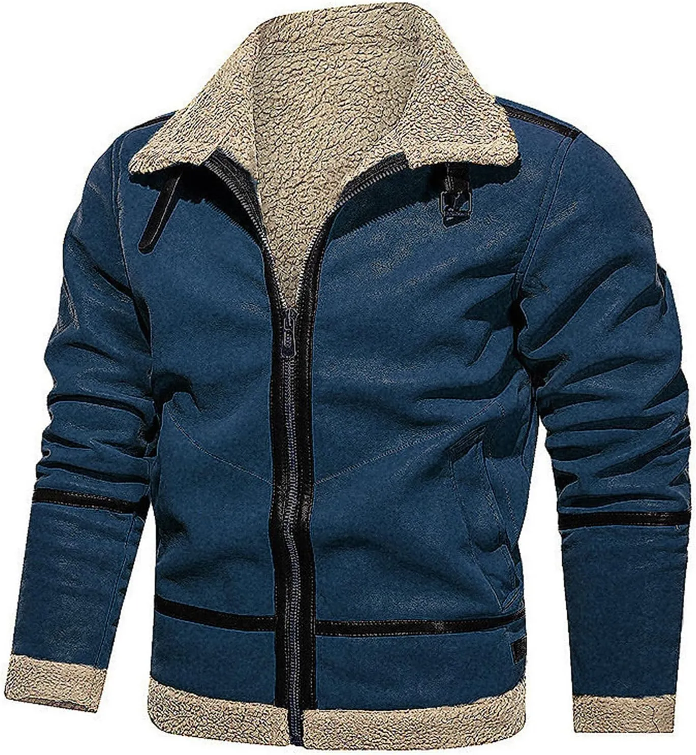 Men's Sherpa Fleece Lined Military Jackets Thermal Winter Bomber Coat Heavyweight Faux Fur Coat for Men