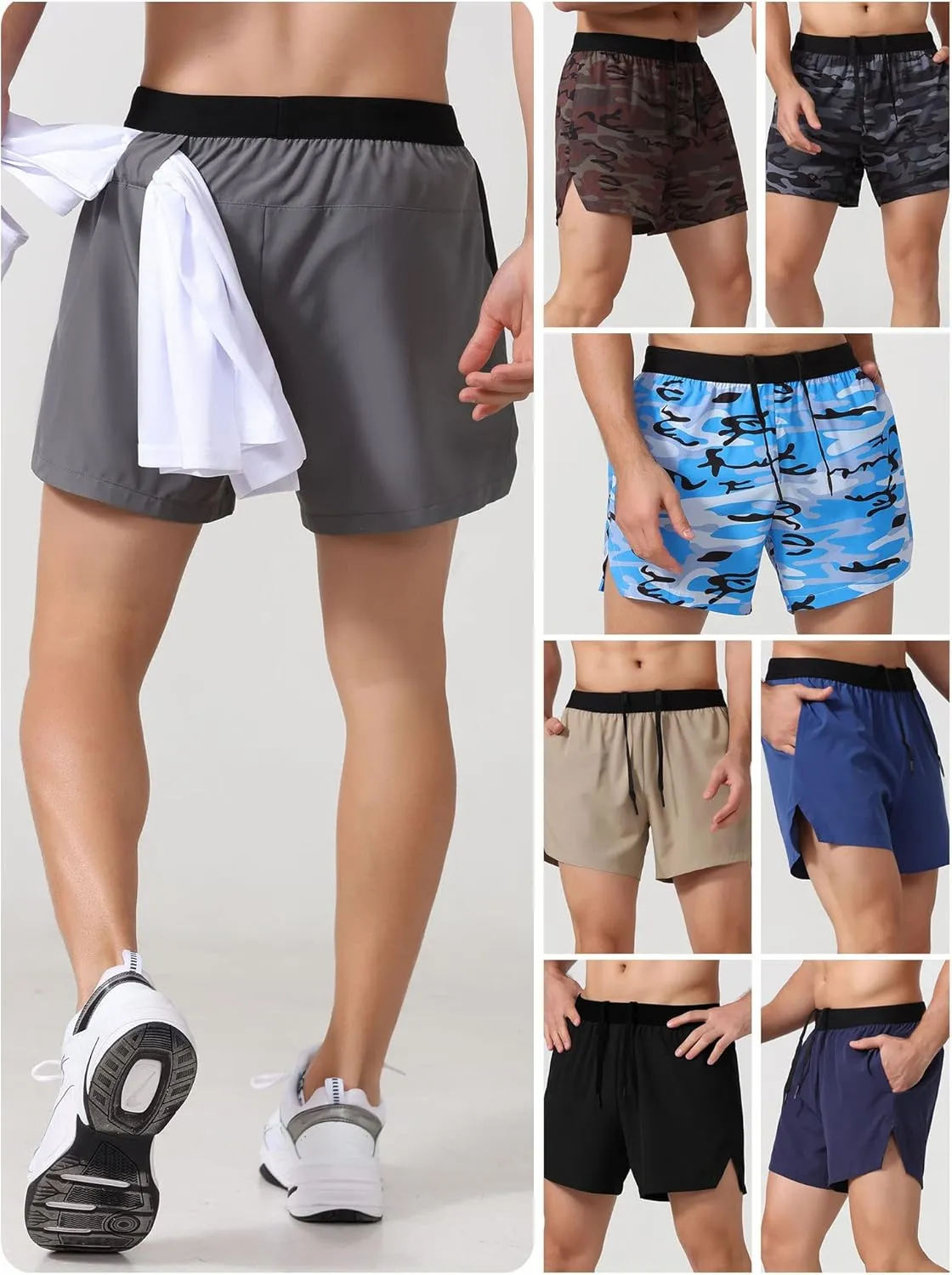 Men's Shorts, Men Sports Shorts with Pockets Tower Loop Quick Dry Basketball Running Cycling Fitness Shorts