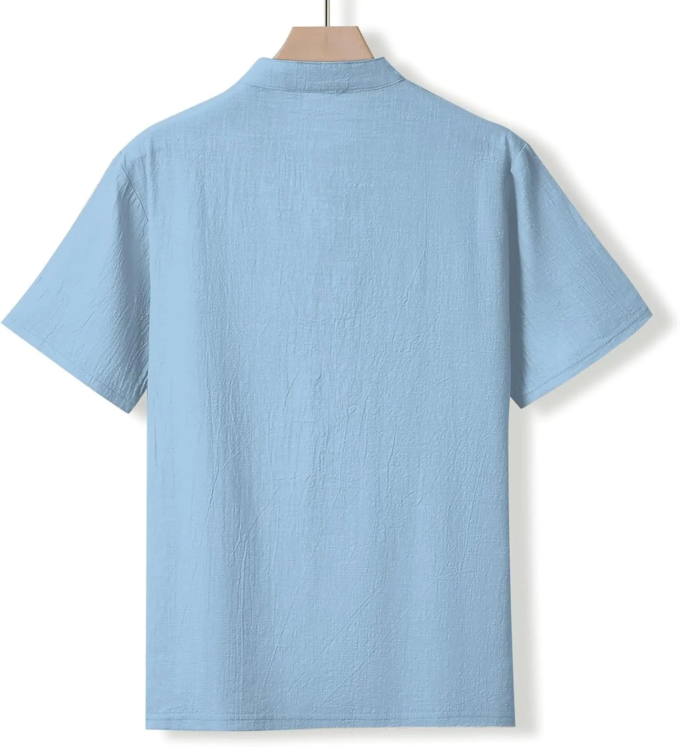 Men's Summer Cotton Linen Shirts Casual Short Sleeve Breathable Outdoor T-Shirt Collar Henley Tops for Beach Vacation