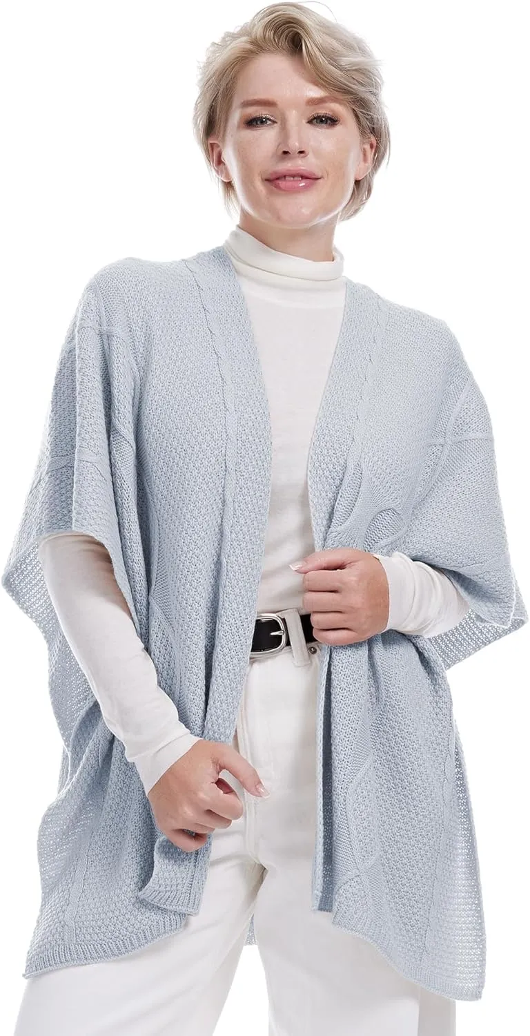 MissShorthair Women's Lightweight Knitted Shawl Thin Breathable Wrap for Outdoor Travel Spring, Poncho Daily Use, Office