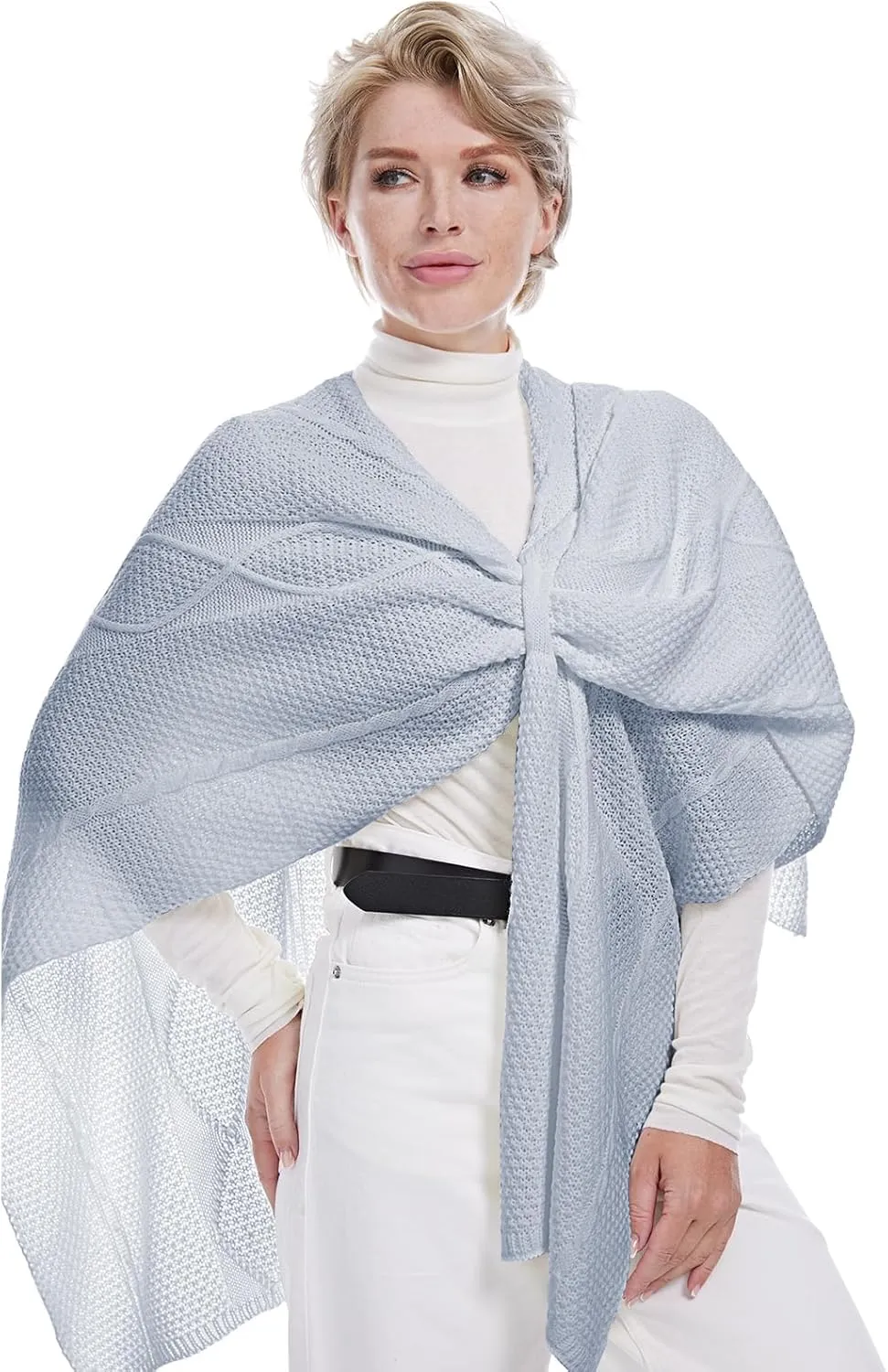 MissShorthair Women's Lightweight Knitted Shawl Thin Breathable Wrap for Outdoor Travel Spring, Poncho Daily Use, Office